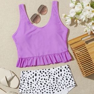 Dalmatian Ruffle Hem High Waisted Bikini